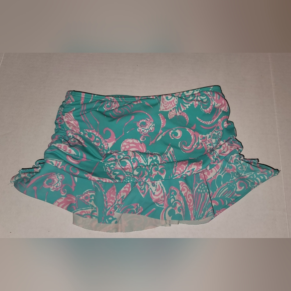 Lands End floral pink and blue swim skirt size 10 kids